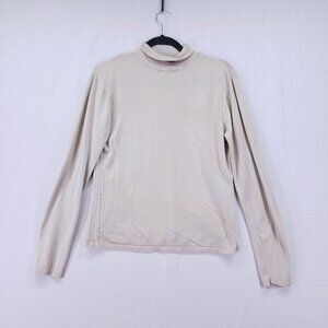 Vintage Carlisle Womens Size L Beige Blouse Silk Blend Shirt Turtleneck Elegant
